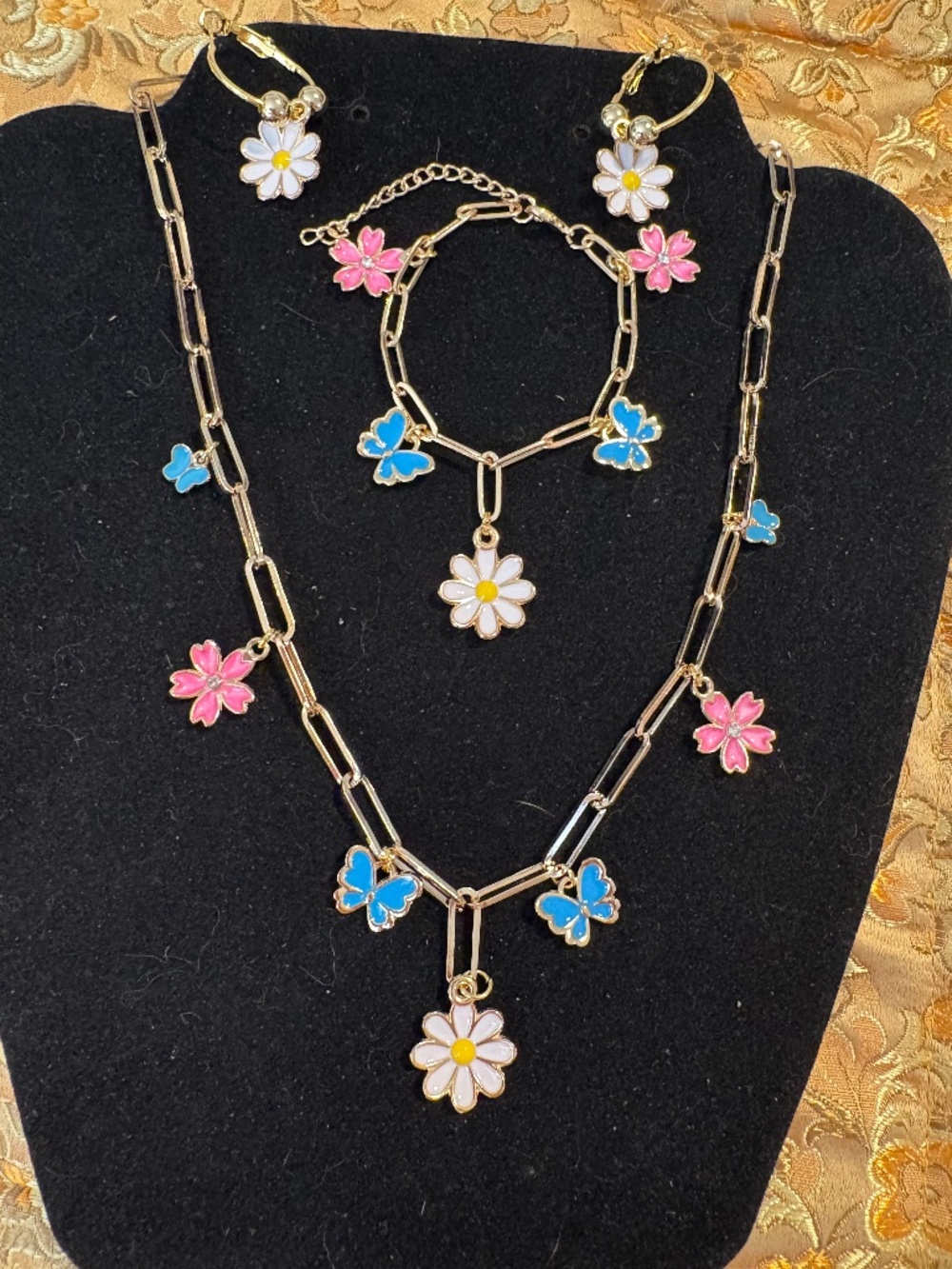 Blue Butterfly Daisy Necklace Jewelry Set Boxed Gift - Parky’s Place